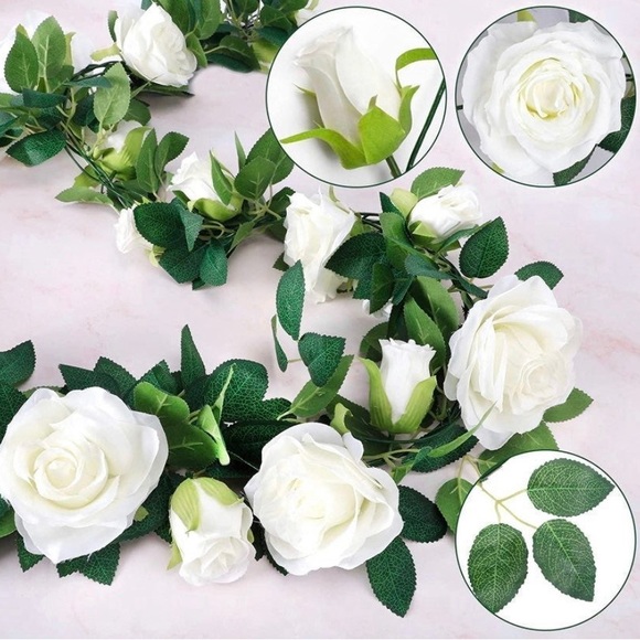 4 count | White Rose Floral Vines Artificial Flowers Wedding Garland - Picture 4 of 4